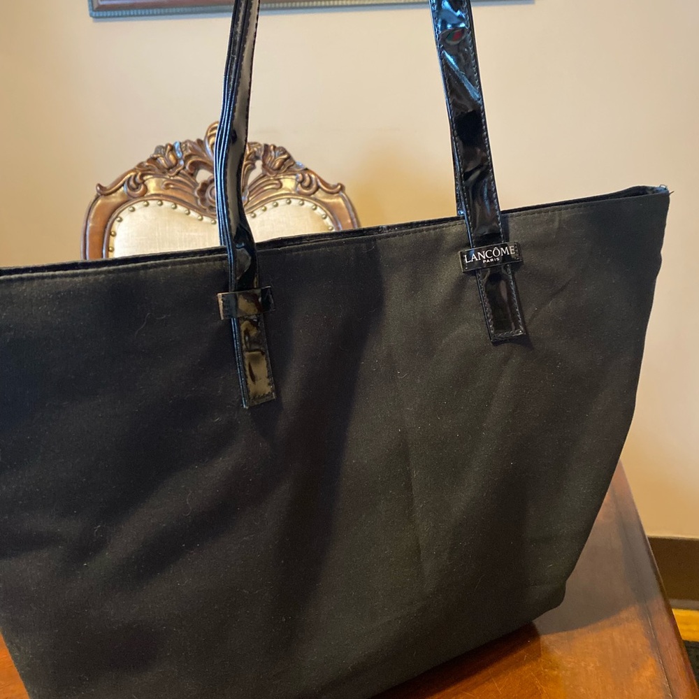 Black Leather-Like Structured Tote with Double Handles